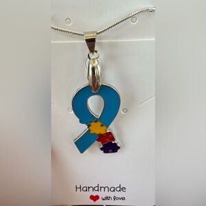 Autism Awareness Puzzle Ribbon Necklace